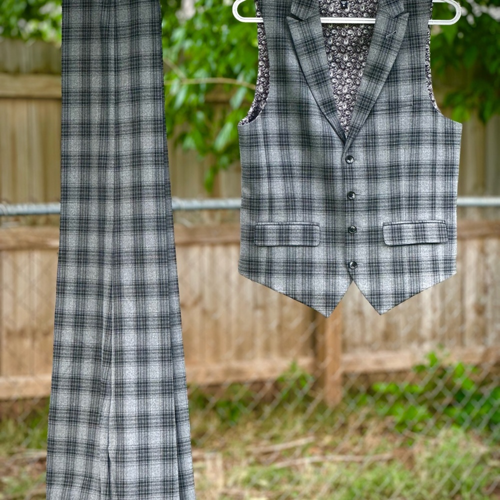 Gray Plaid Vest and Pants Set